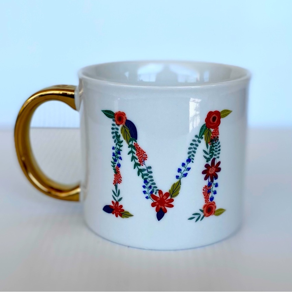 Opalhouse Monogram Coffee Mug Letter M Initial Floral Cup Gold Handle 14 oz 2018